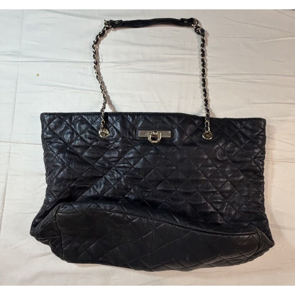 DKNY Black Quilted Leather Tote Bag Large Shoulder Bag Gold Chain Strap